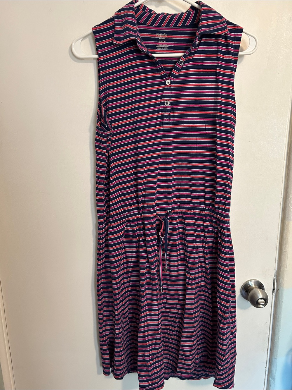 Sleeveless Pink & Navy Stripe Weekend Drawstring Dress